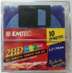 Dyskietki EMTEC 2HD NEON, 10szt dyskietek dwustronnych, wysokiej gęstości, formatowanych MS-DOS.