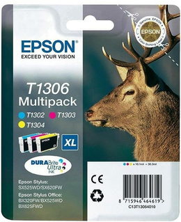 Tusze EPSON T1306, C13T13064012 - Multipack do Stylus Office B42, BX525, 535, 625, 630, 635, 925, 935, SX525, 535, 620, WF525, 630, 7515, 7525, 7015 - C+M+Y